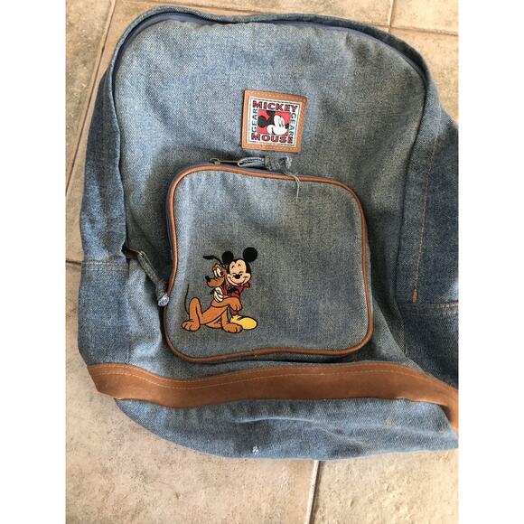 Vintage Slouchy Denim Backpack Mickey Gear Co Disney Mickey Mouse Embroidered , - Picture 3 of 9